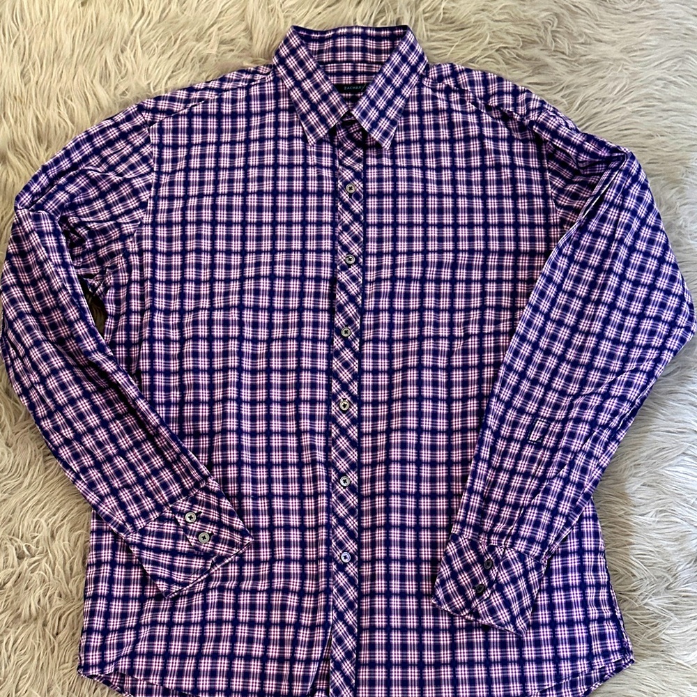 Zachary Prell Purple and Navy Plaid Shirt, XL